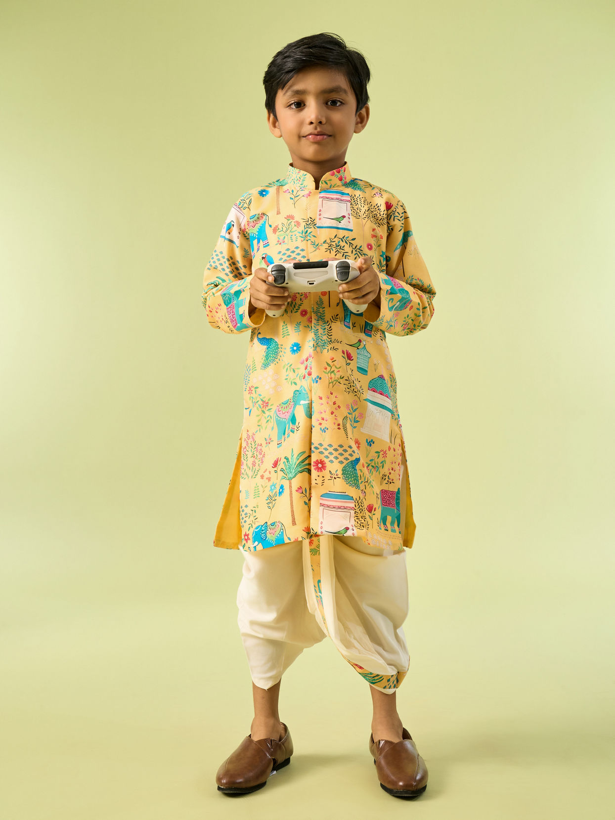 Manyavar Boys Golden Spectacle Yellow Kurta Dhoti