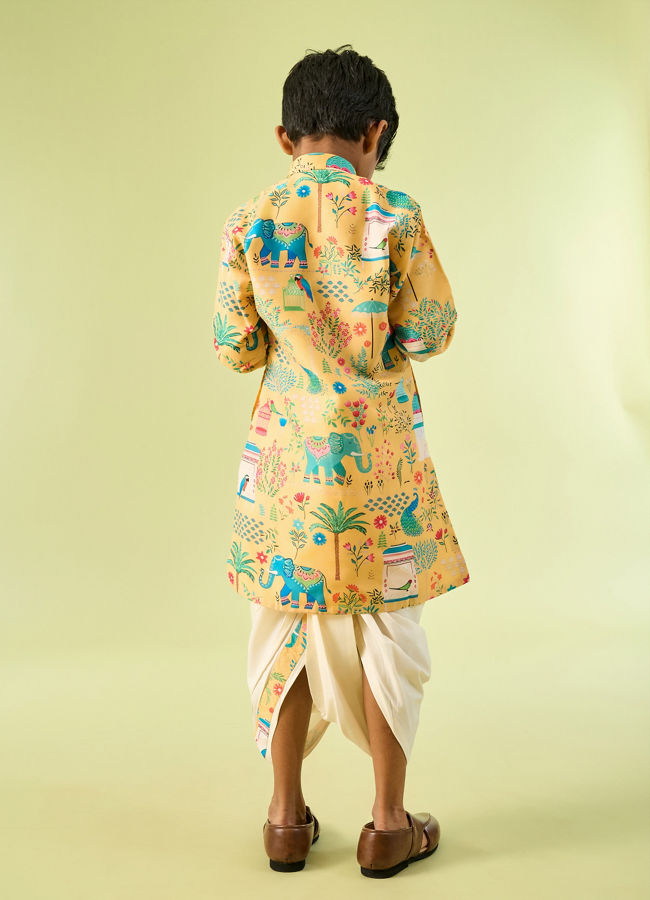 Manyavar Boys Golden Spectacle Yellow Kurta Dhoti