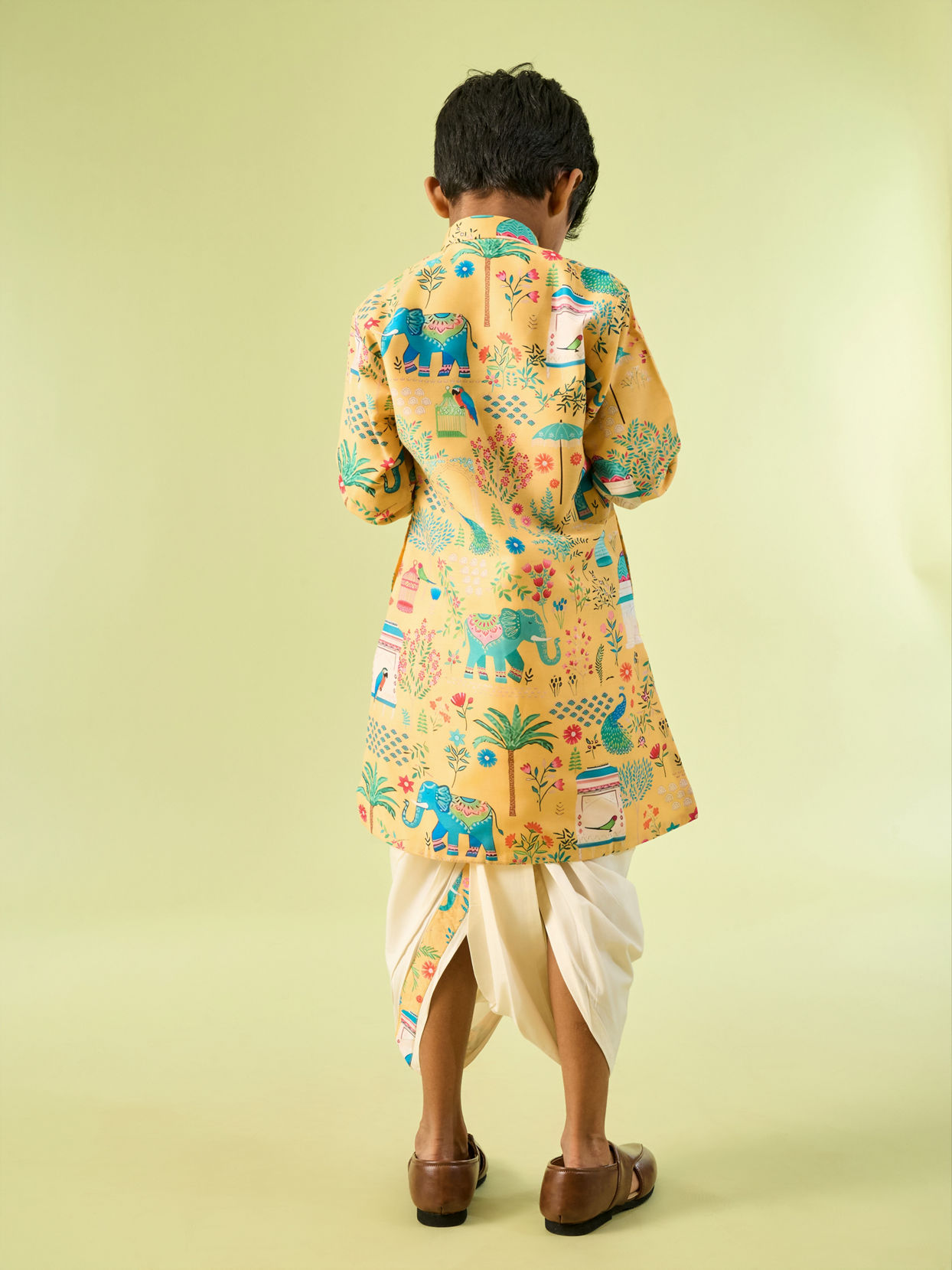 Manyavar Boys Golden Spectacle Yellow Kurta Dhoti