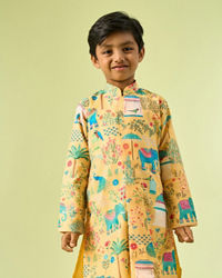 Manyavar Boys Golden Spectacle Yellow Kurta Dhoti