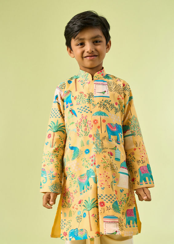 Manyavar Boys Golden Spectacle Yellow Kurta Dhoti