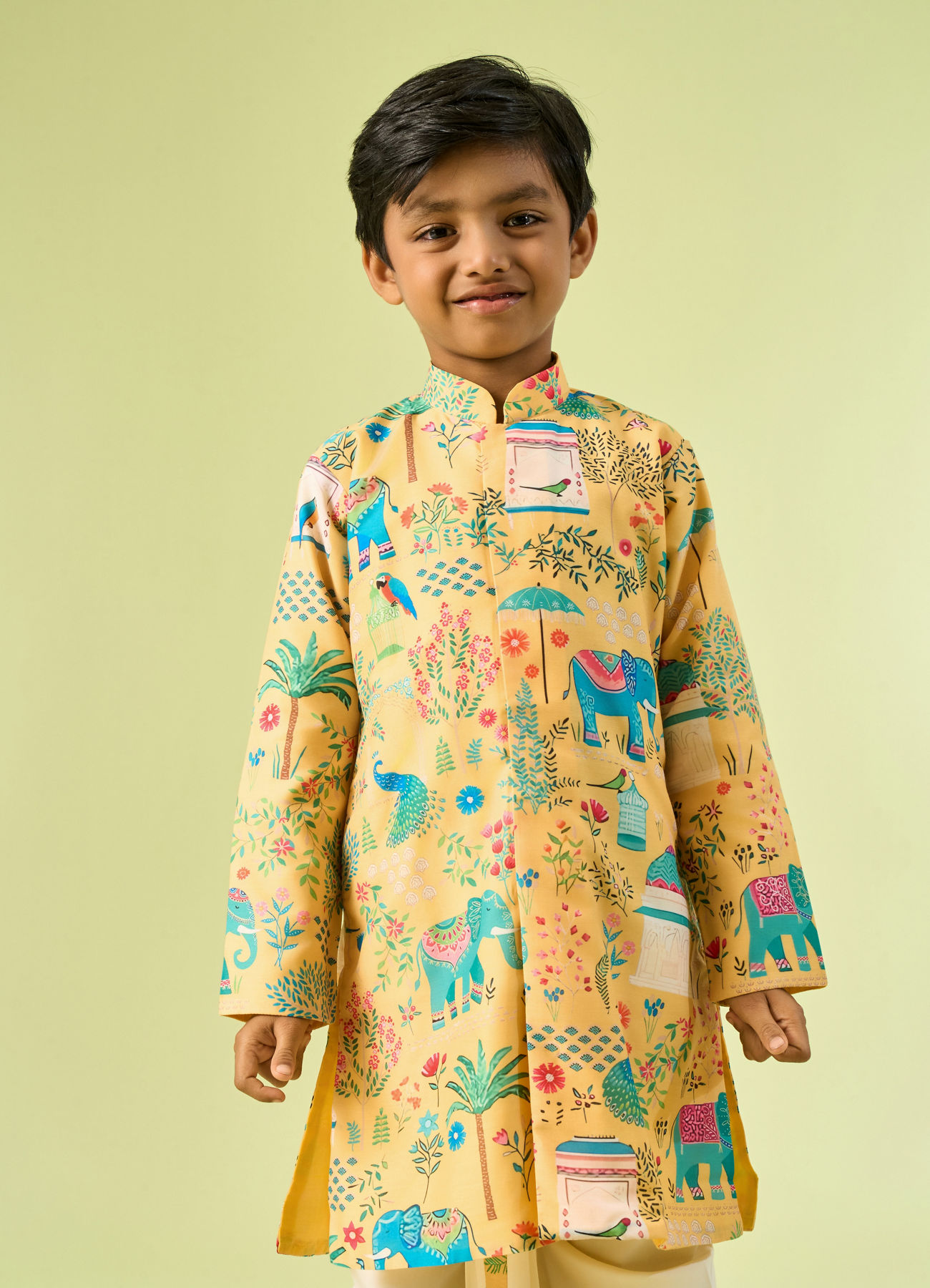 Manyavar Boys Golden Spectacle Yellow Kurta Dhoti