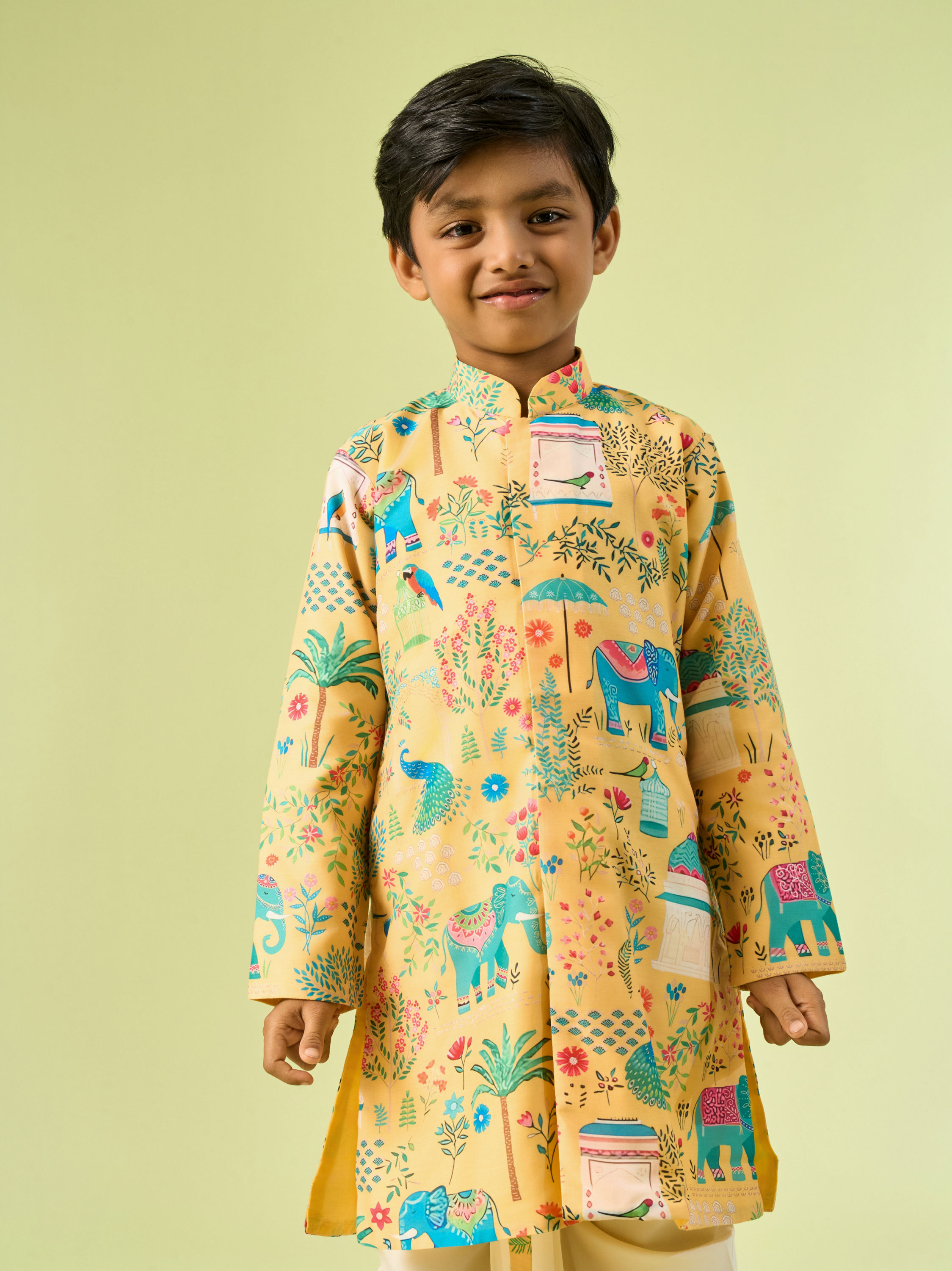 Manyavar Boys Golden Spectacle Yellow Kurta Dhoti