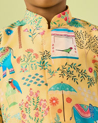 Manyavar Boys Golden Spectacle Yellow Kurta Dhoti