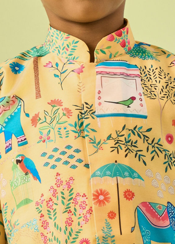 Manyavar Boys Golden Spectacle Yellow Kurta Dhoti