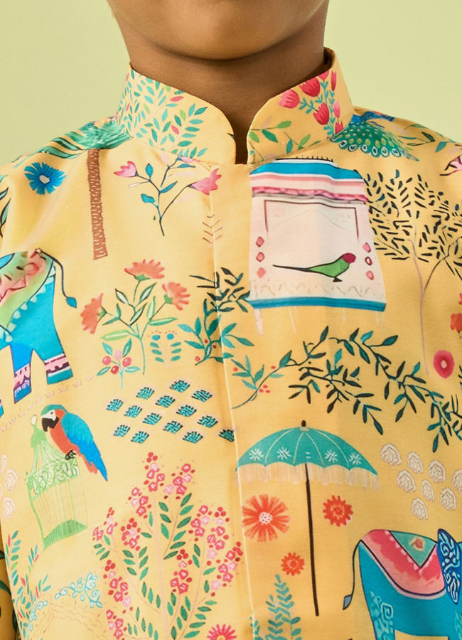 Manyavar Boys Golden Spectacle Yellow Kurta Dhoti