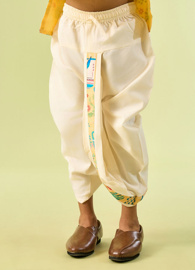 Manyavar Boys Golden Spectacle Yellow Kurta Dhoti