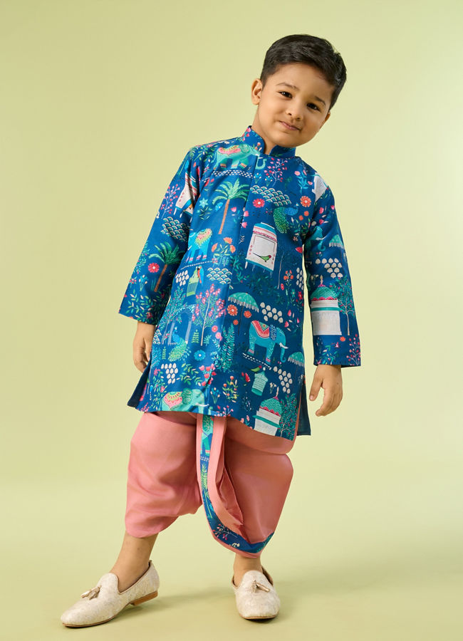 Manyavar Boys Royal Mid Blue Kurta Dhoti