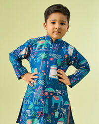 Manyavar Boys Royal Mid Blue Kurta Dhoti