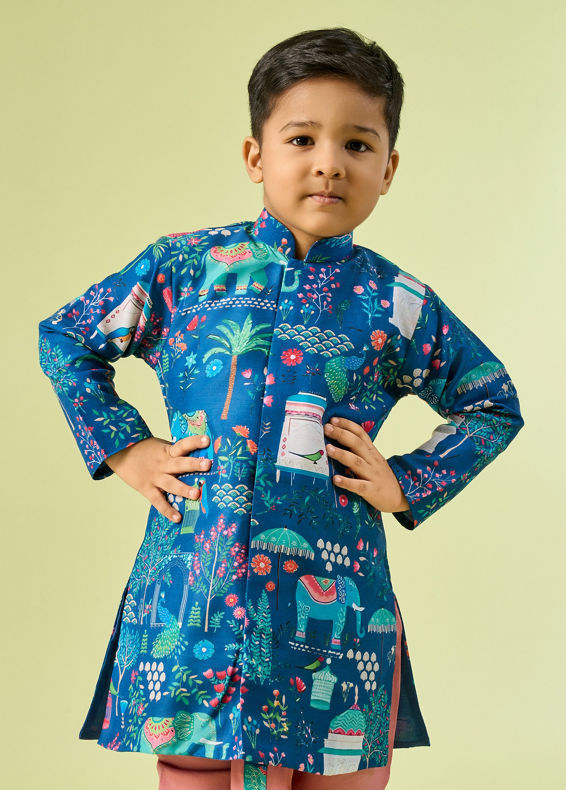 Manyavar Boys Royal Mid Blue Kurta Dhoti