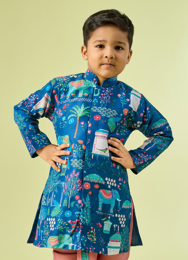 Manyavar Boys Royal Mid Blue Kurta Dhoti