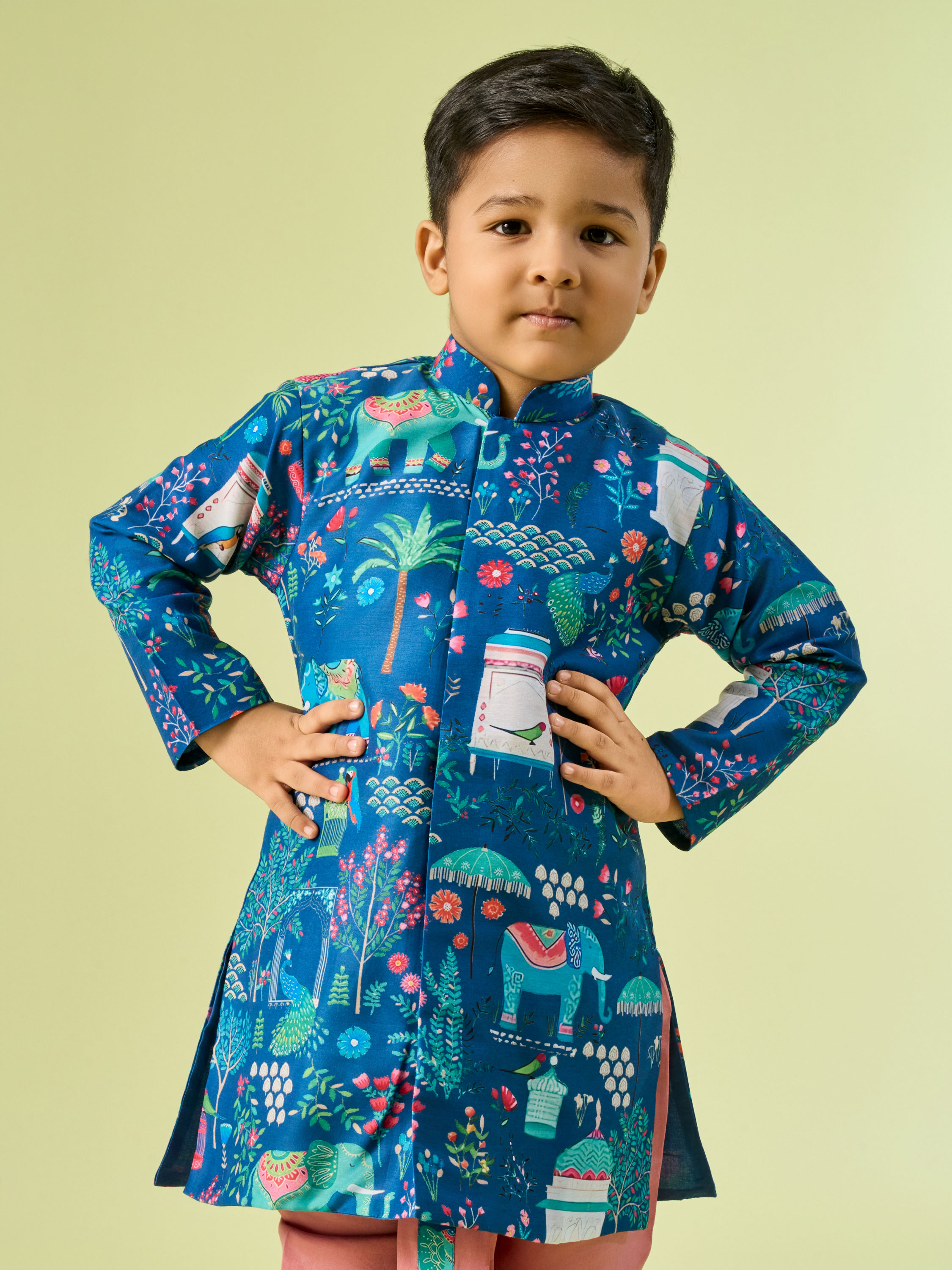 Manyavar Boys Royal Mid Blue Kurta Dhoti