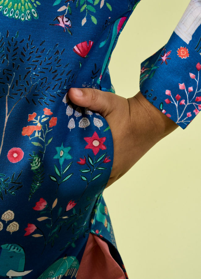 Manyavar Boys Royal Mid Blue Kurta Dhoti