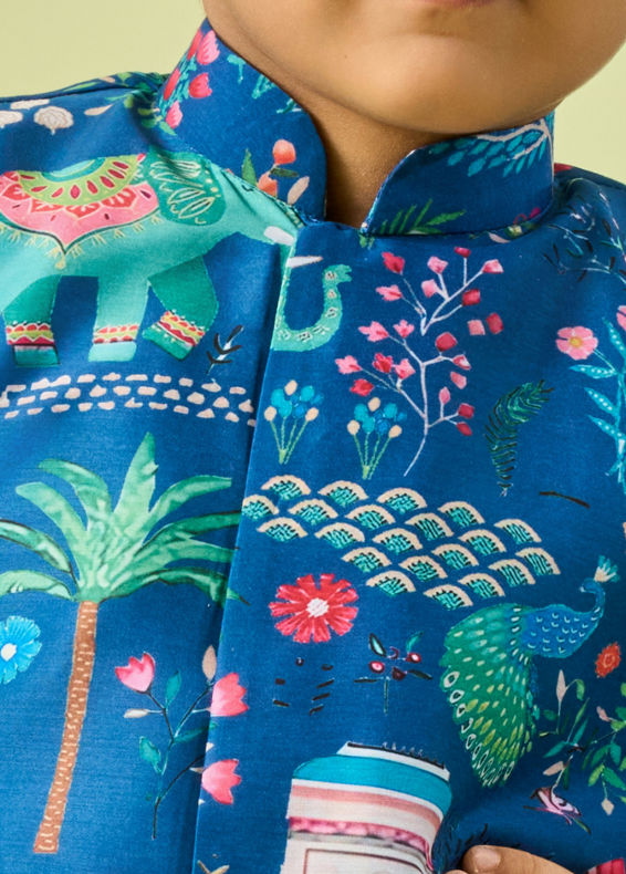 Manyavar Boys Royal Mid Blue Kurta Dhoti