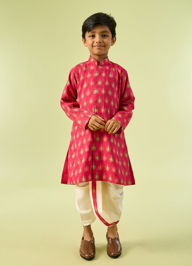 Manyavar Boys Rani Pink Festive Kurta Dhoti