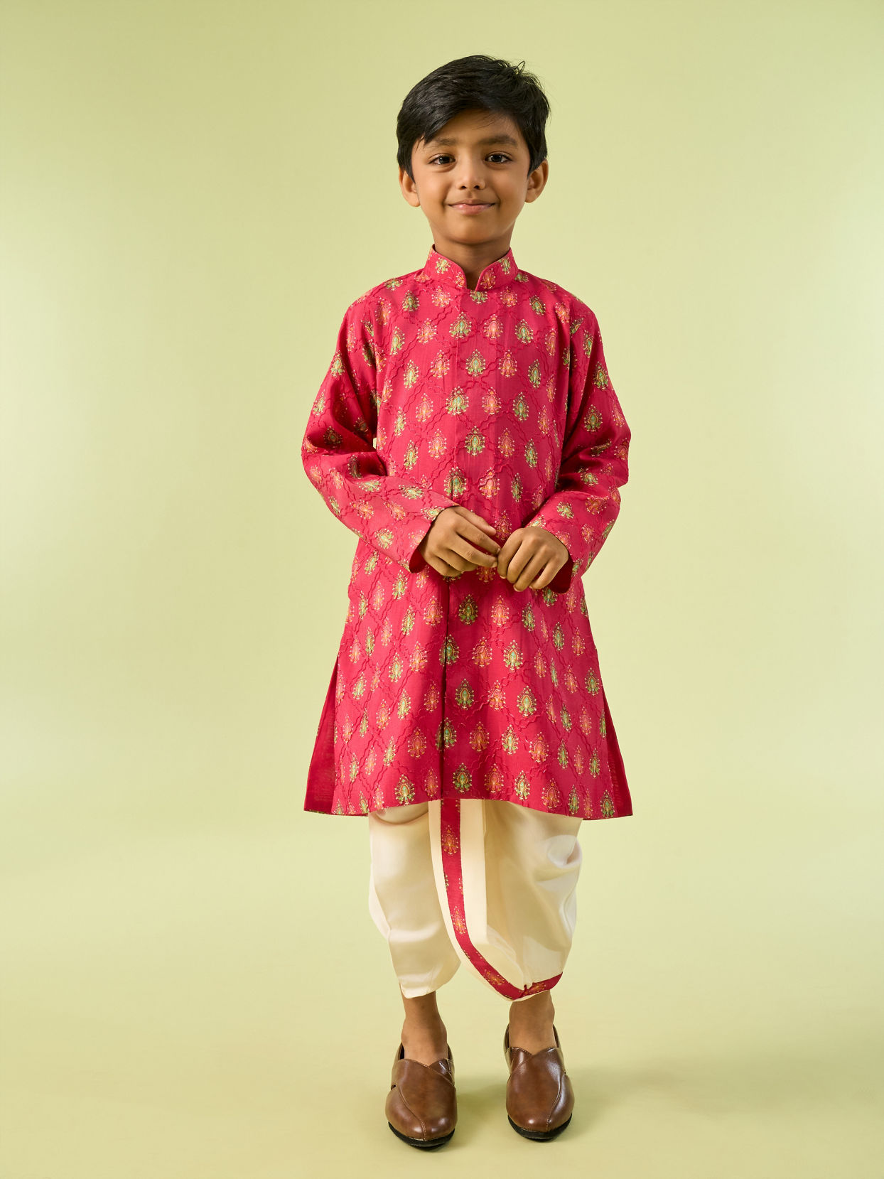 Manyavar Boys Rani Pink Festive Kurta Dhoti