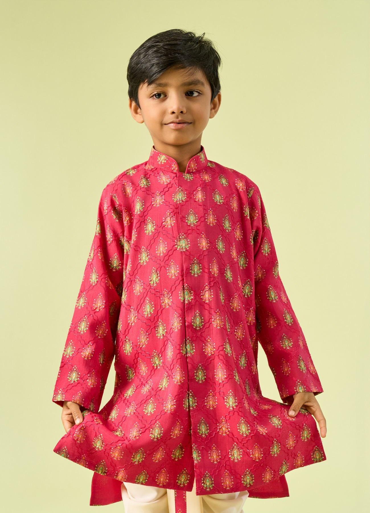 Manyavar Boys Rani Pink Festive Kurta Dhoti