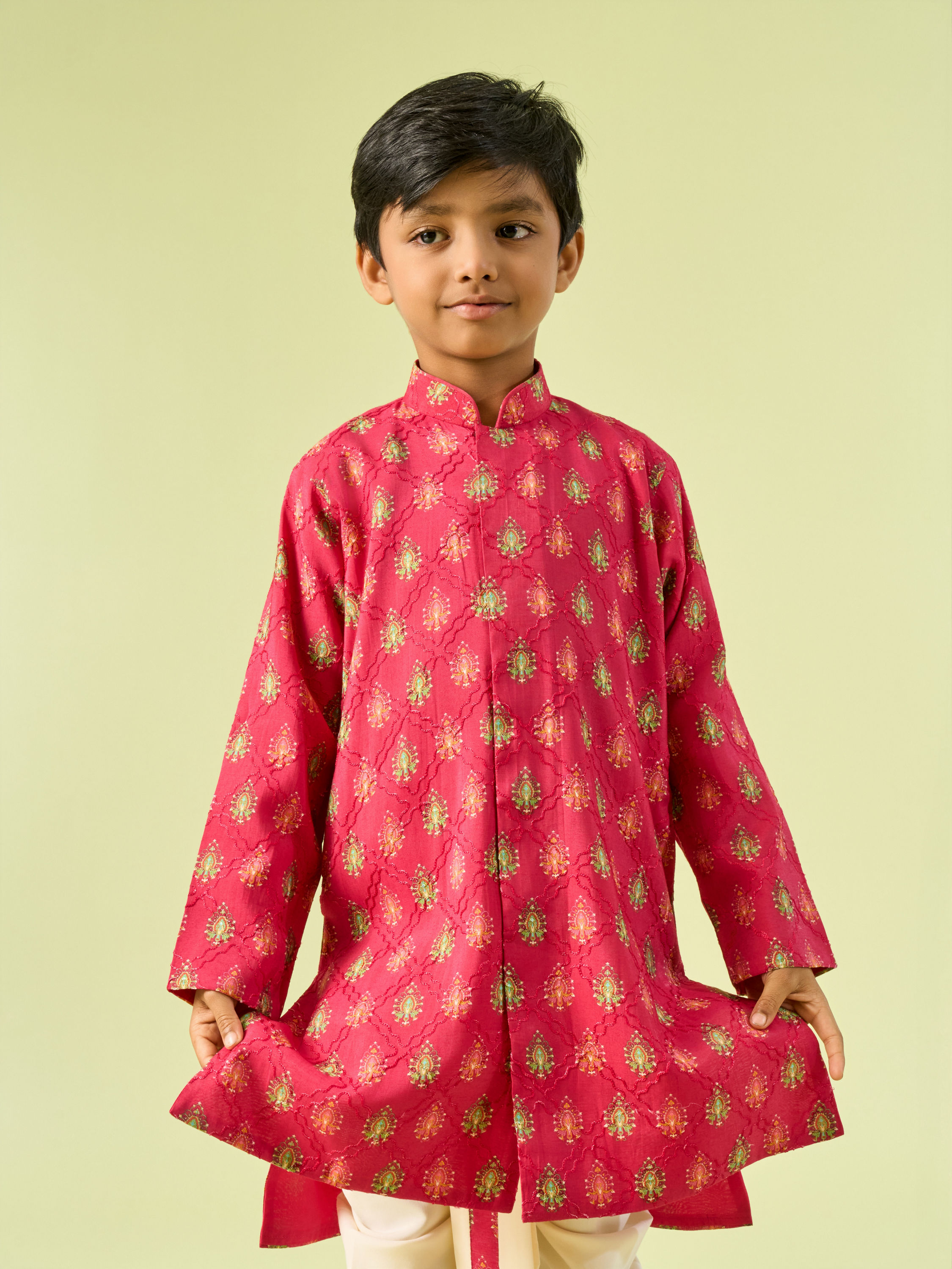 Manyavar Boys Rani Pink Festive Kurta Dhoti