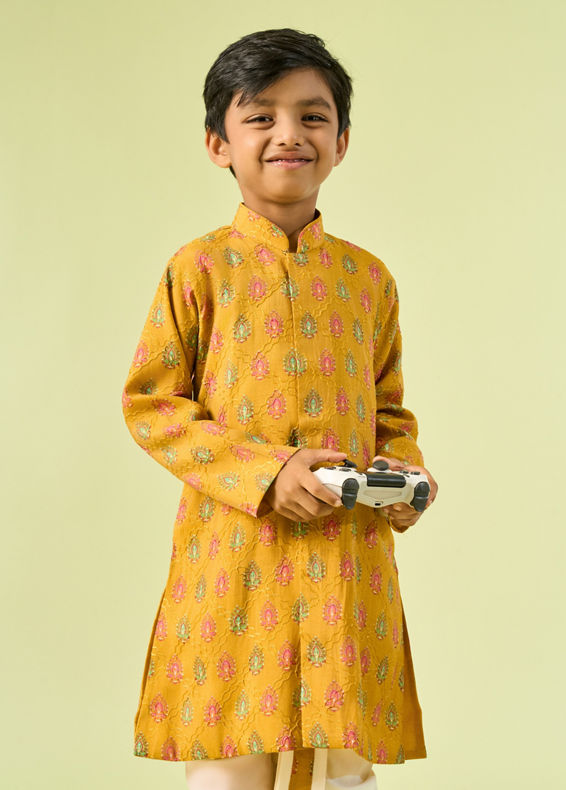Manyavar Boys Mustard Magic Kurta Dhoti