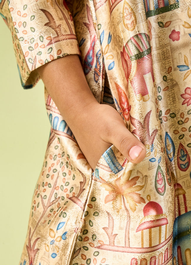 Manyavar Boys Beige Elegance Boys Kurta Dhoti