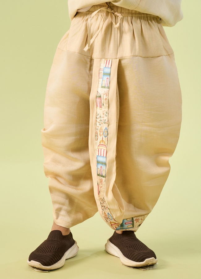 Manyavar Boys Beige Elegance Boys Kurta Dhoti