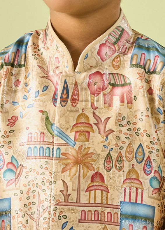 Manyavar Boys Beige Elegance Boys Kurta Dhoti