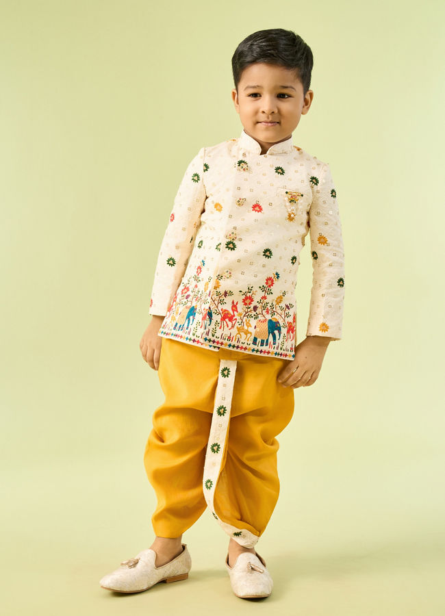 Manyavar Boys Cream Cotton Charm Kurta Dhoti