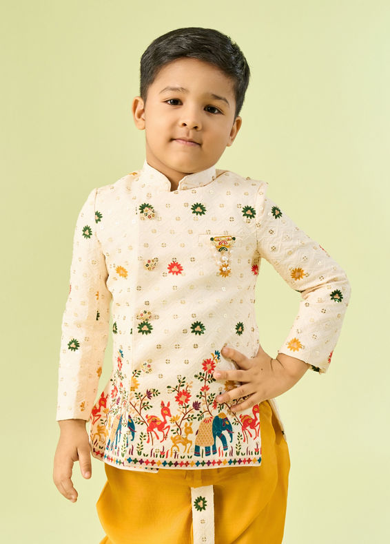 Manyavar Boys Cream Cotton Charm Kurta Dhoti