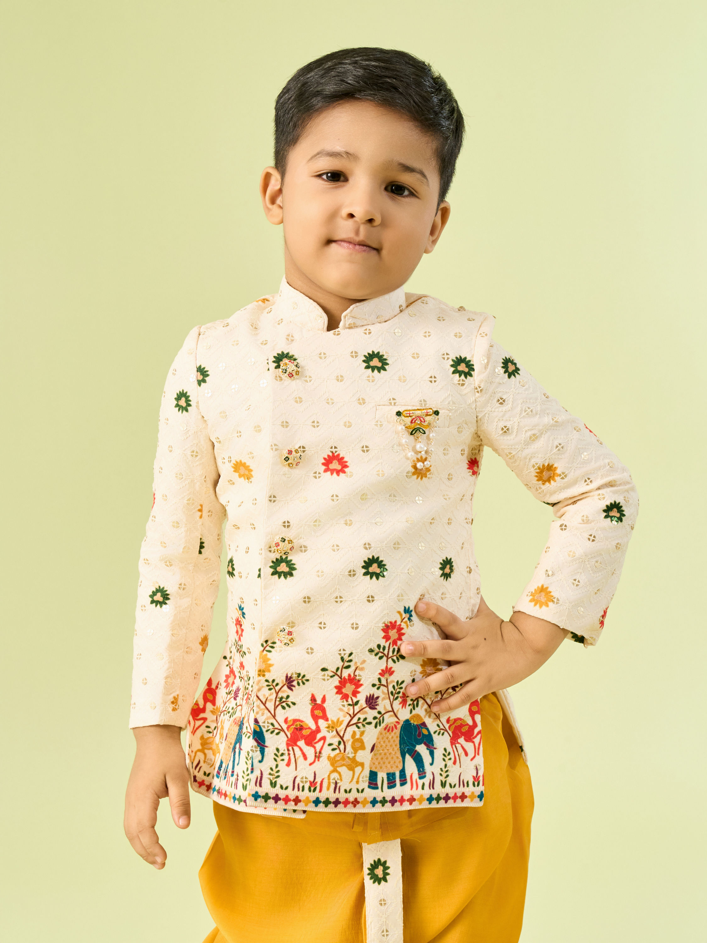 Manyavar Boys Cream Cotton Charm Kurta Dhoti