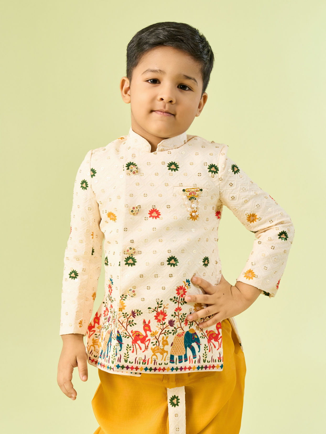 Manyavar Boys Cream Cotton Charm Kurta Dhoti