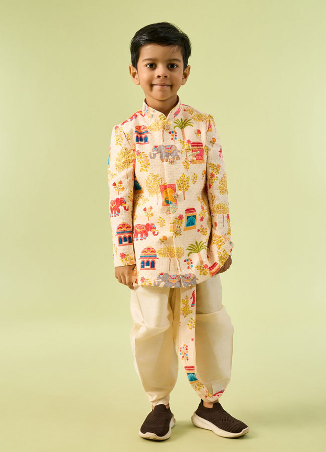 Manyavar Boys Cream Elegance Boys Kurta Dhoti