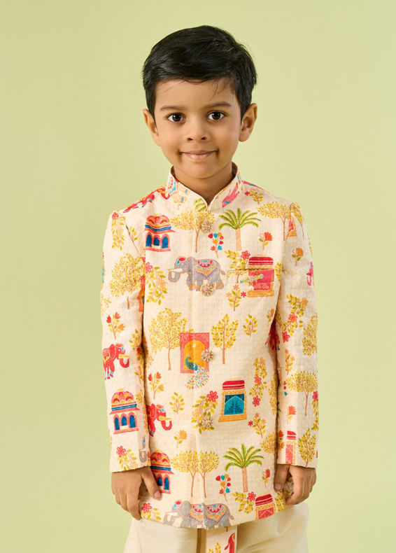 Manyavar Boys Cream Elegance Boys Kurta Dhoti