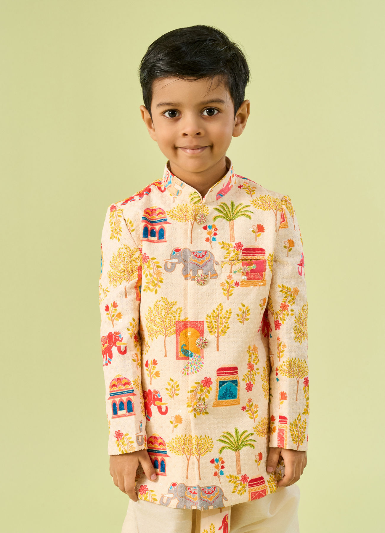 Manyavar Boys Cream Elegance Boys Kurta Dhoti