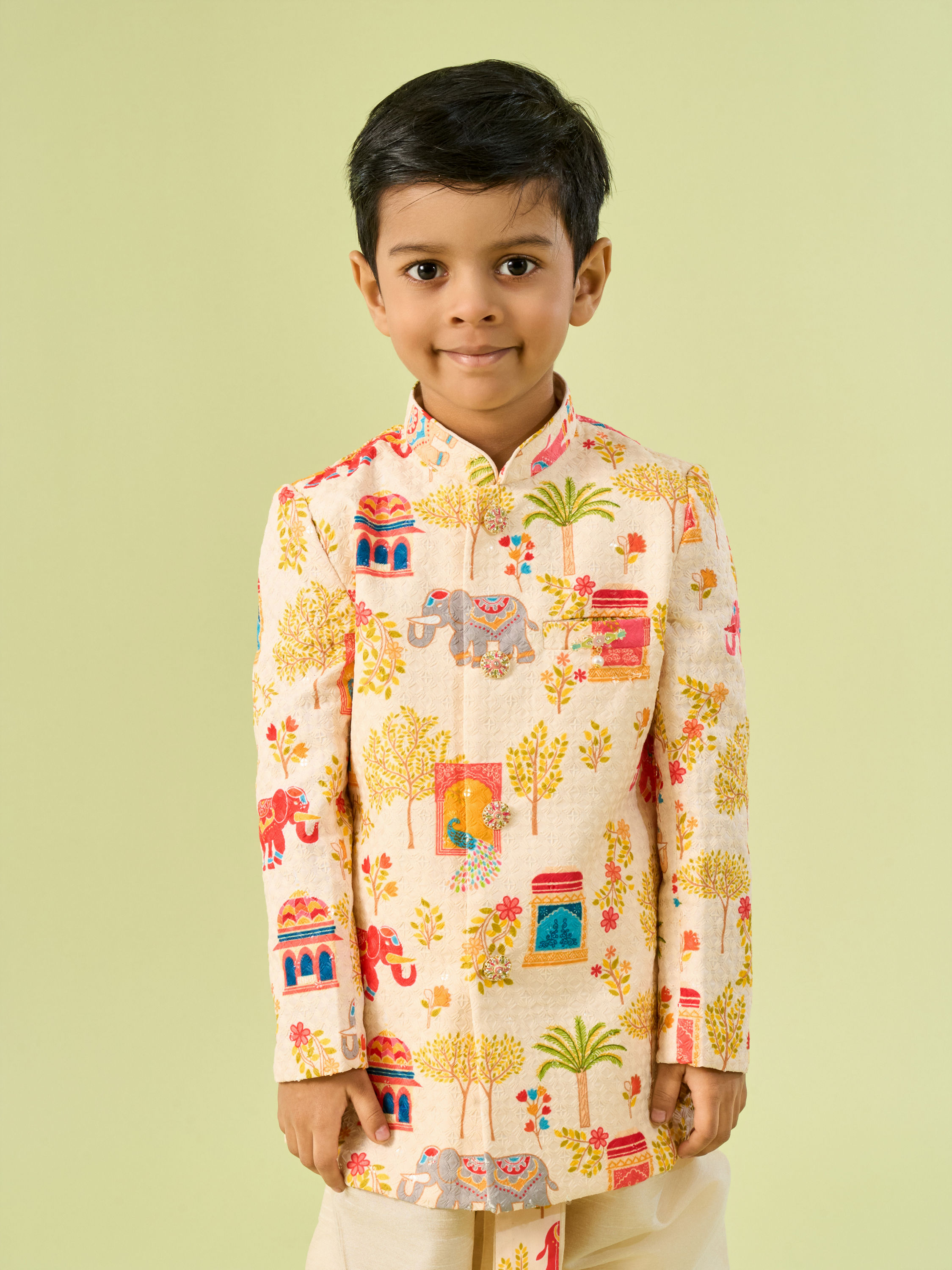 Manyavar Boys Cream Elegance Boys Kurta Dhoti