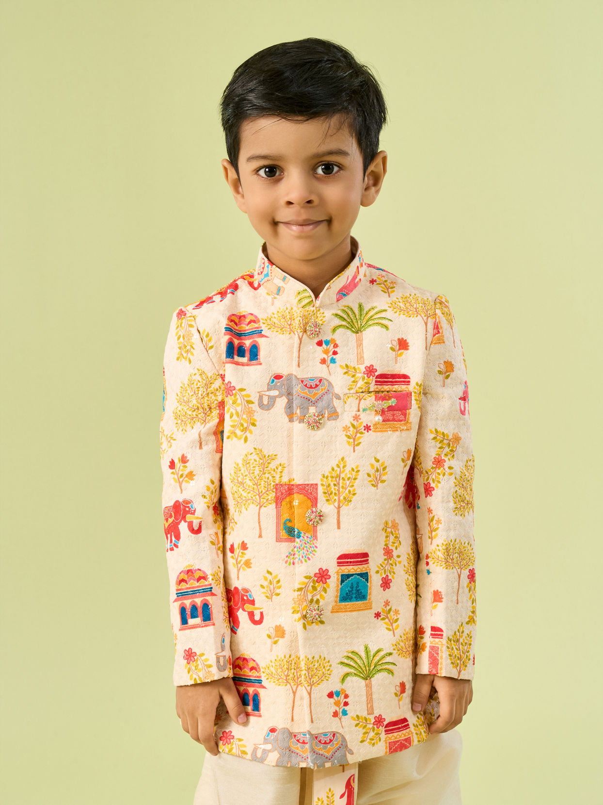 Manyavar Boys Cream Elegance Boys Kurta Dhoti