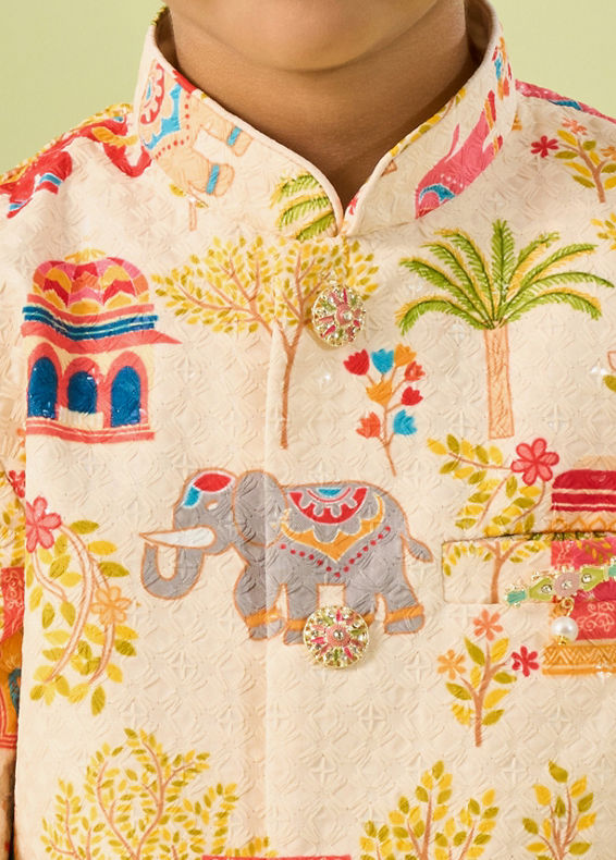 Manyavar Boys Cream Elegance Boys Kurta Dhoti