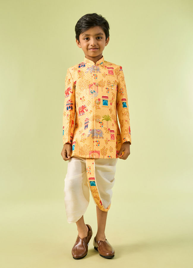 Manyavar Boys Golden Yellow Splendor Kurta Dhoti