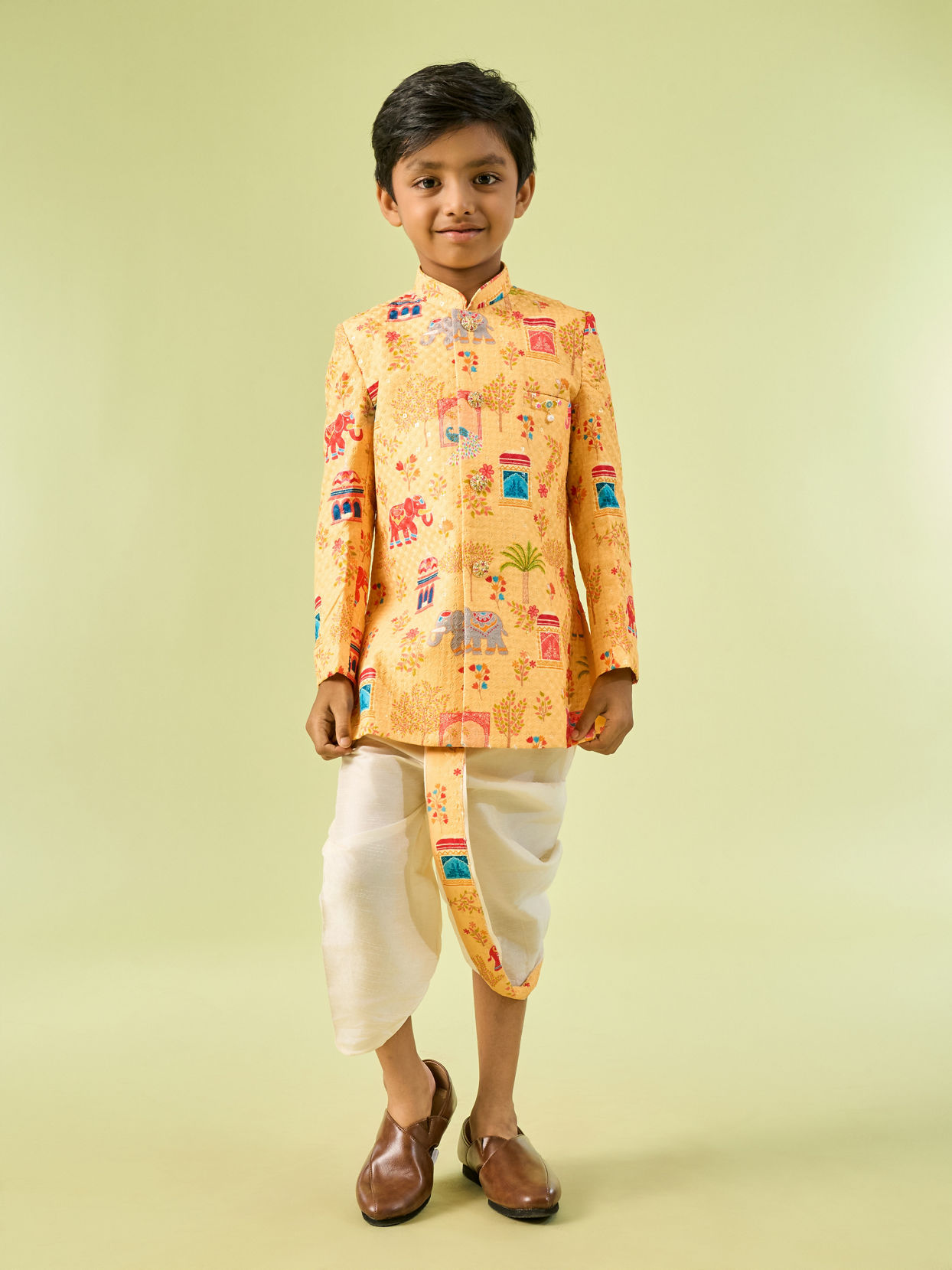 Manyavar Boys Golden Yellow Splendor Kurta Dhoti