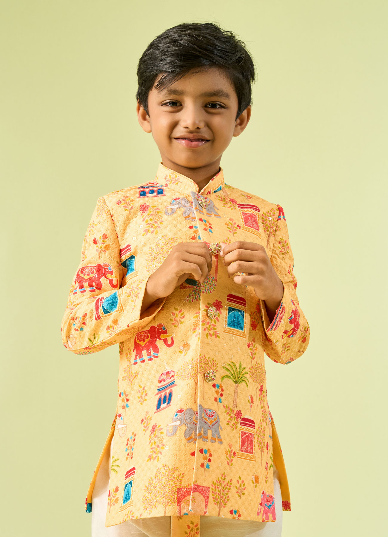 Manyavar Boys Golden Yellow Splendor Kurta Dhoti