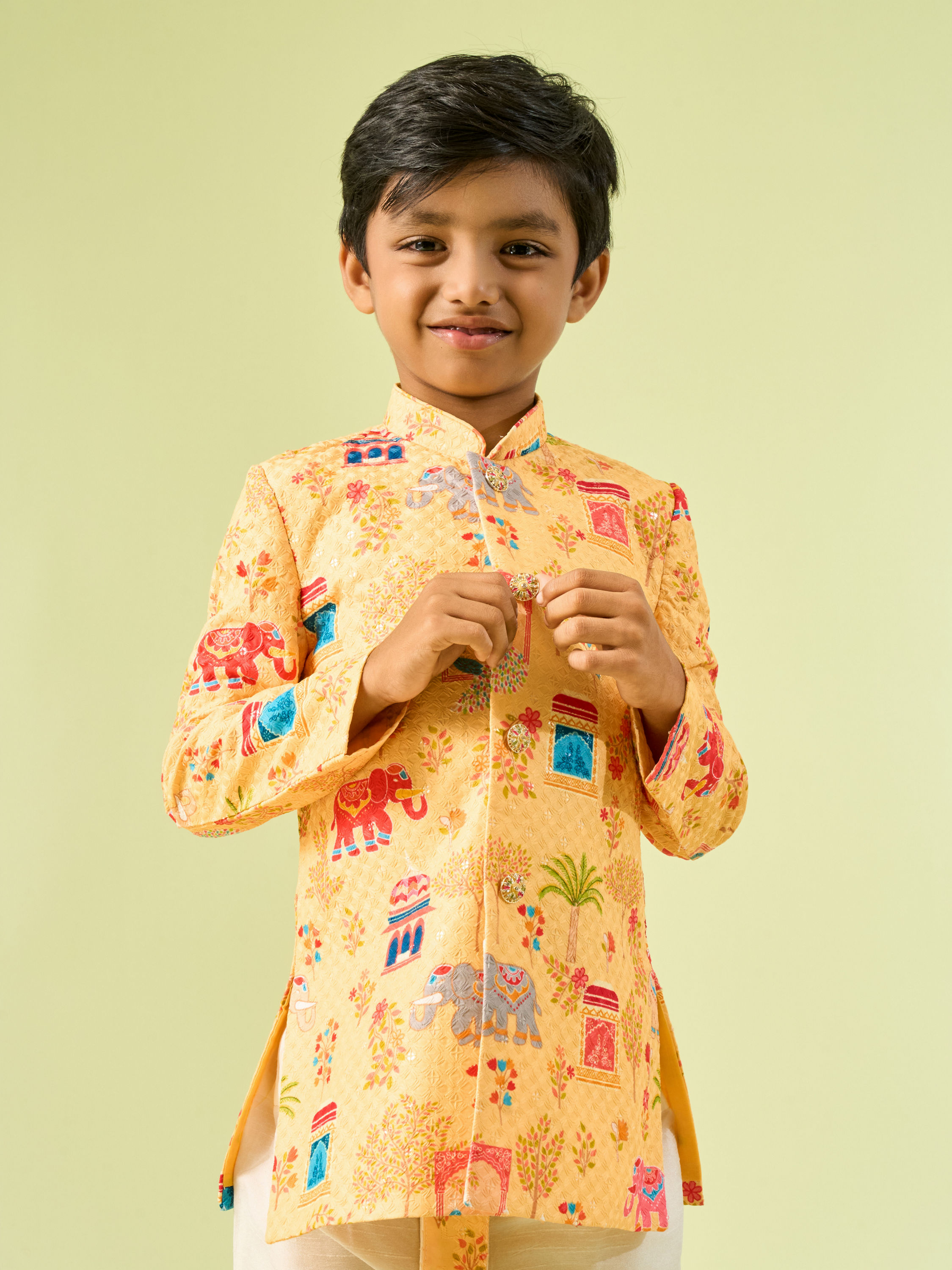 Manyavar Boys Golden Yellow Splendor Kurta Dhoti