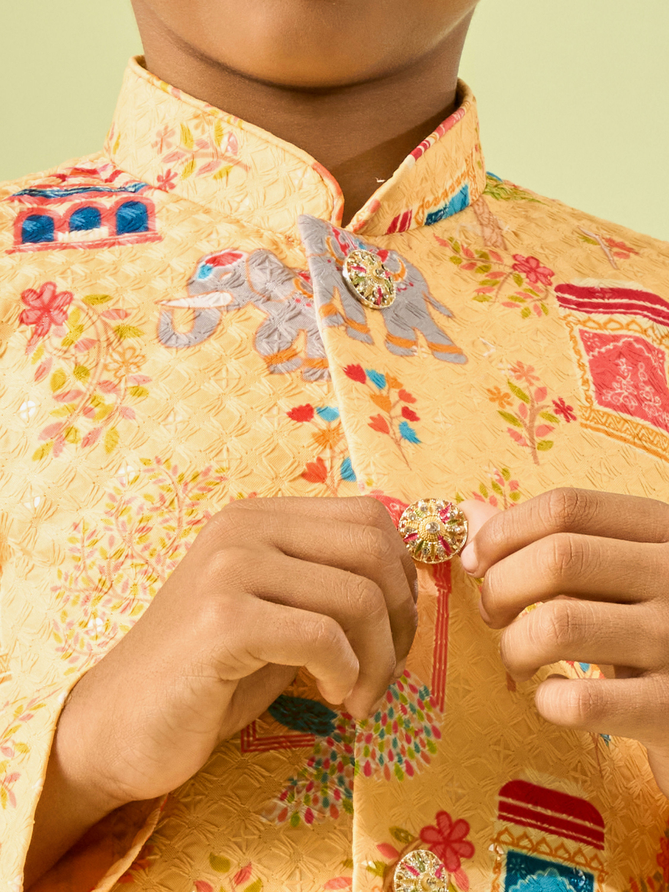 Manyavar Boys Golden Yellow Splendor Kurta Dhoti