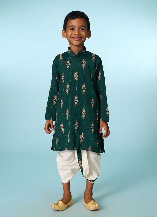 Manyavar Boys Festive Dark Green Kurta Dhoti