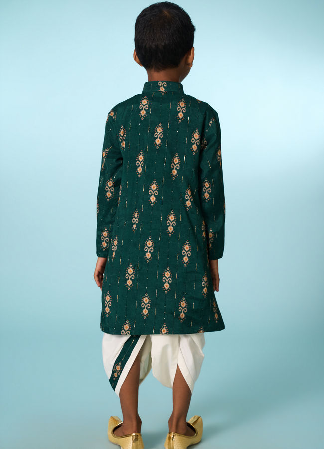 Manyavar Boys Festive Dark Green Kurta Dhoti