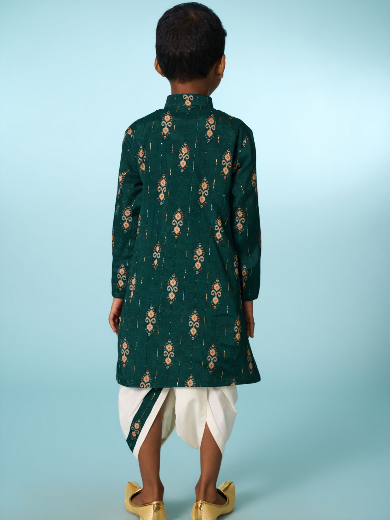 Manyavar Boys Festive Dark Green Kurta Dhoti