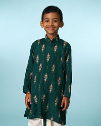 Manyavar Boys Festive Dark Green Kurta Dhoti