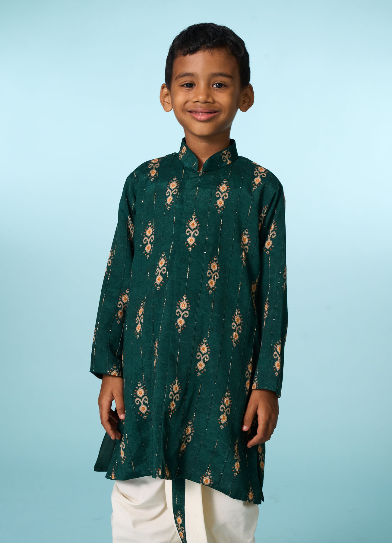Manyavar Boys Festive Dark Green Kurta Dhoti