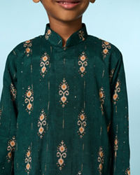 Manyavar Boys Festive Dark Green Kurta Dhoti