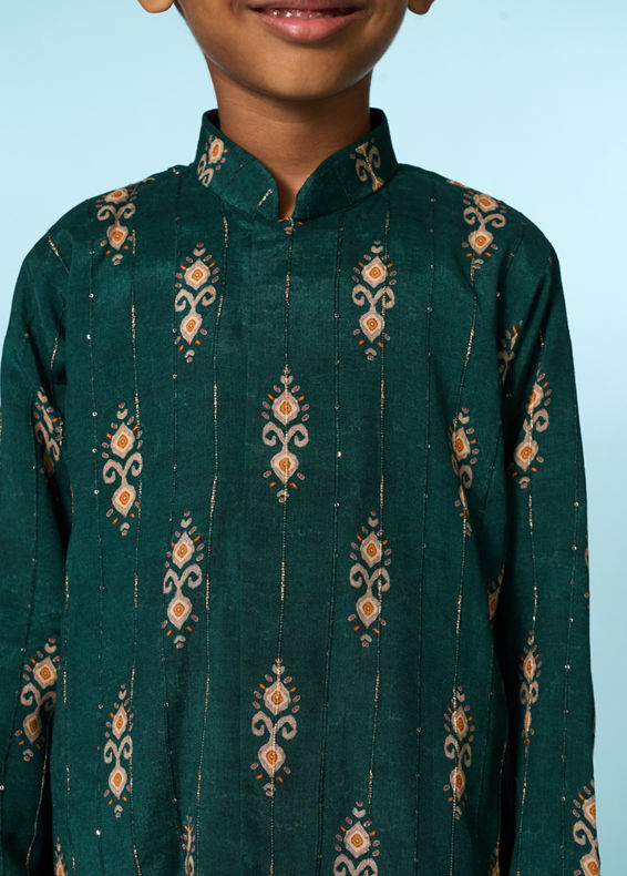 Manyavar Boys Festive Dark Green Kurta Dhoti