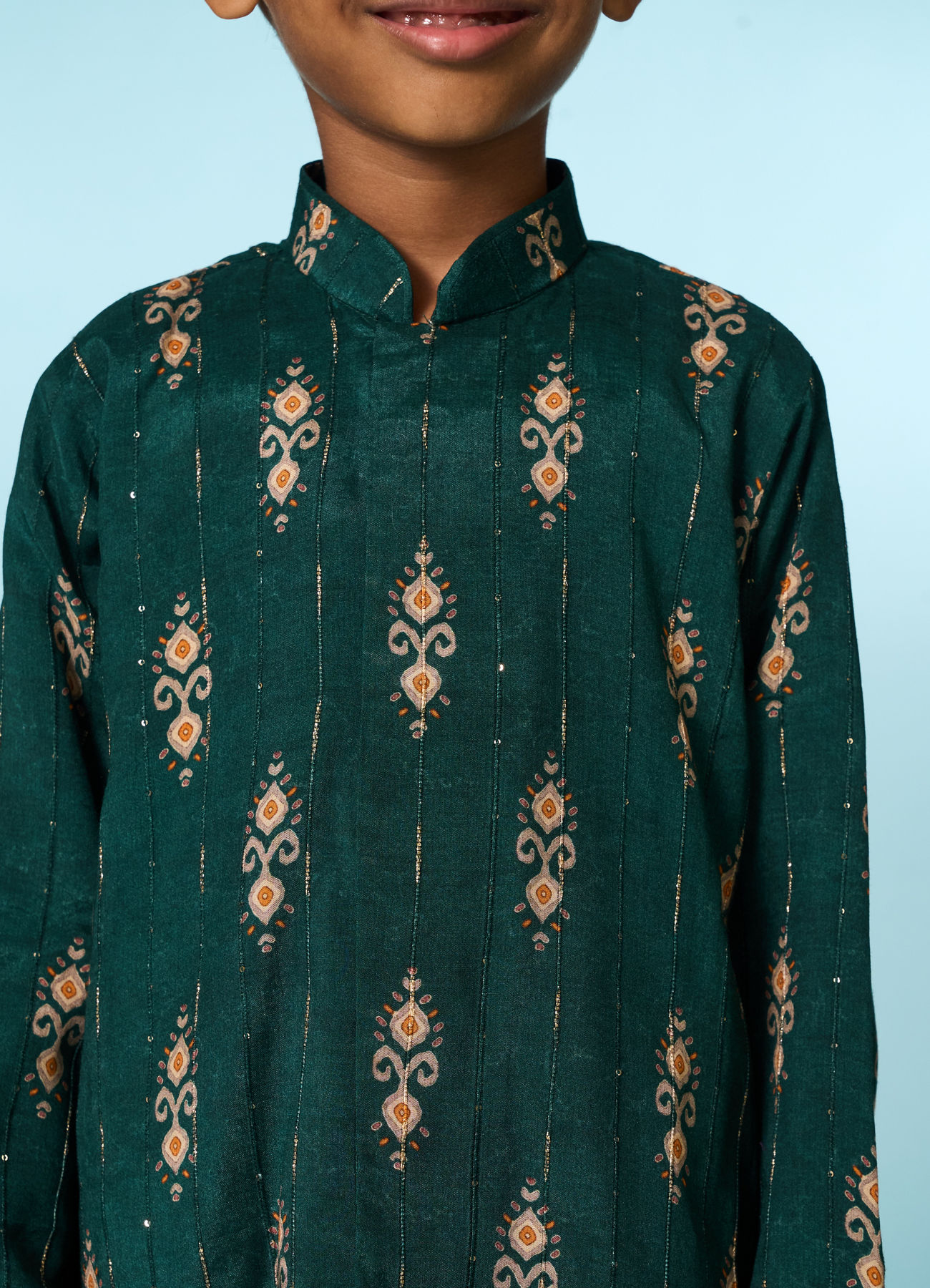Manyavar Boys Festive Dark Green Kurta Dhoti