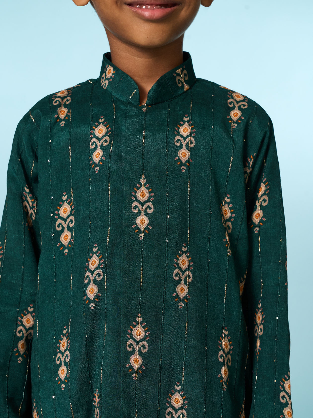 Manyavar Boys Festive Dark Green Kurta Dhoti